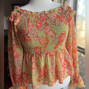 Perfectly Priscilla Floral Smocked Peasant Top Coquette Cottagecore 2X